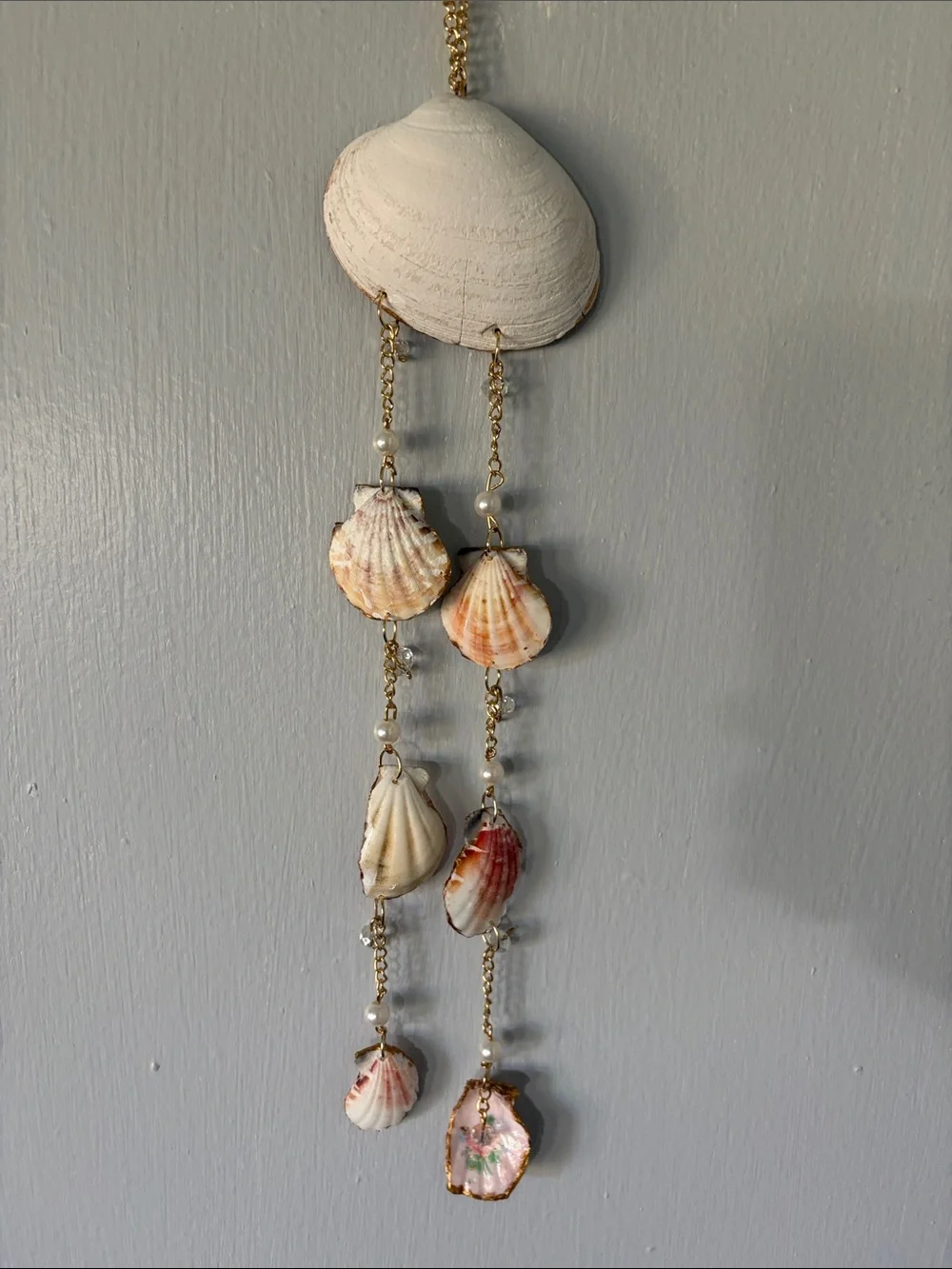 Hand Crafted Pink & Blue Painted Shell Wall Hanging